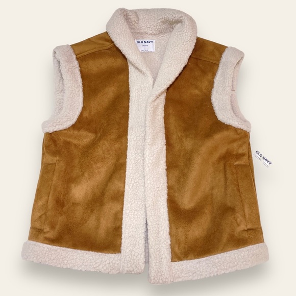 NWT Old Navy Faux-Suede Sherpa-Trim Vest - Picture 1 of 7